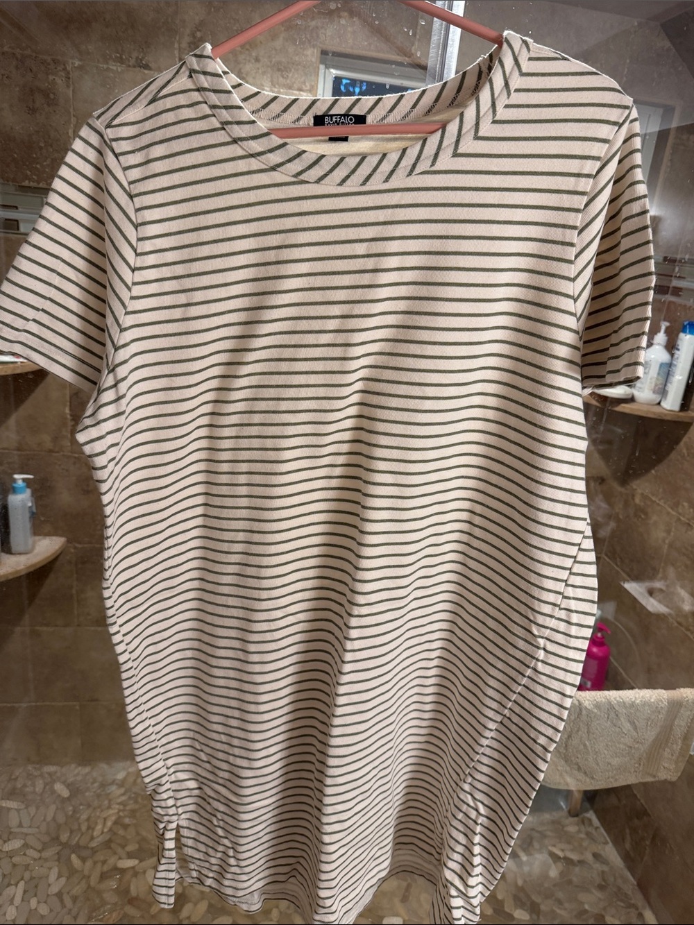 Buffalo David Bitton Beige and Olive Striped Tee Dress